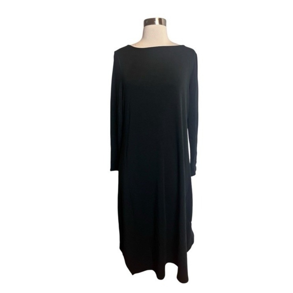 J.JILL Pure Jill Dress Petite M Black Midi Tencel Minimalist Lagenlook
